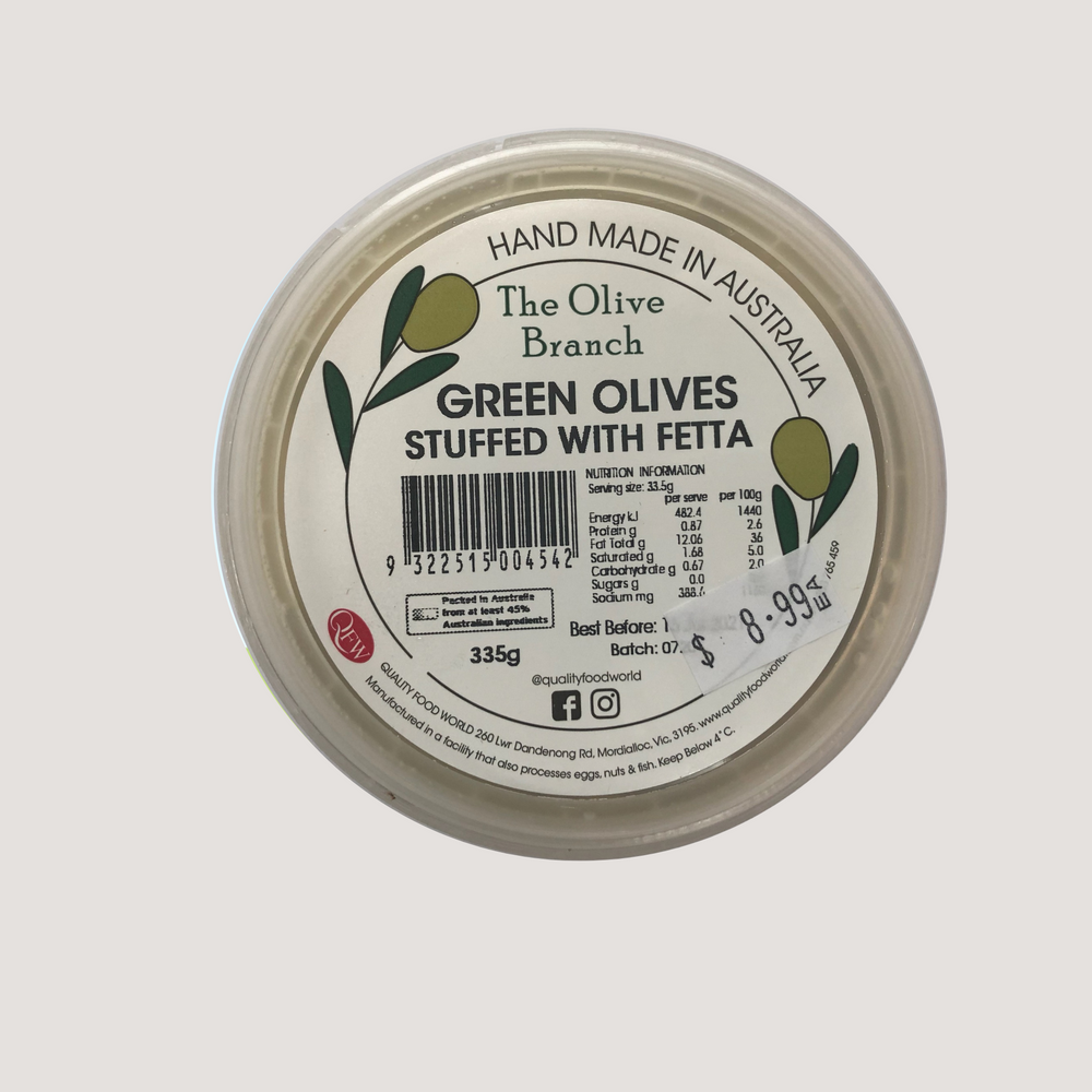 Olives Green Stuffed with Fetta Tub Lid